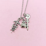 Silver Caduceus Charm Medical Syringe Charm Necklace, N759