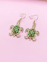Gold Tortoise Charm Earrings, Sea Turtle Earrings, Green Purple Turtle Anima Charm, Ocean Beach Jewelry, N2741
