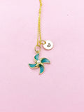 Gold Pinwheel Charm Necklace Birthday Gift Ideas Personalized Customized Made to Order Jewelry, DN5171