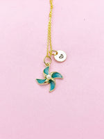 Gold Pinwheel Charm Necklace Birthday Gift Ideas Personalized Customized Made to Order Jewelry, DN5171