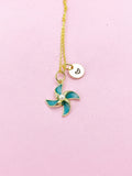 Gold Pinwheel Charm Necklace Birthday Gift Ideas Personalized Customized Made to Order Jewelry, DN5171