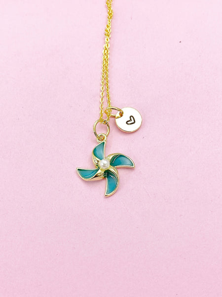Gold Pinwheel Charm Necklace Birthday Gift Ideas Personalized Customized Made to Order Jewelry, DN5171