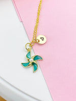 Gold Pinwheel Charm Necklace Birthday Gift Ideas Personalized Customized Made to Order Jewelry, DN5171