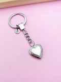 Silver Heart Flower Locket Pendant Keychain, Love, Keepsake Photo Frame Charm, Stainless Steel Initial Keychain, AN4928