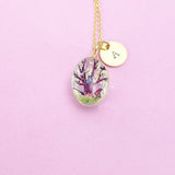 Tree Charm Necklace, Gold Pressed Flower Necklace, N2350