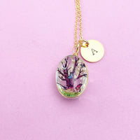 Tree Charm Necklace, Gold Pressed Flower Necklace, N2350