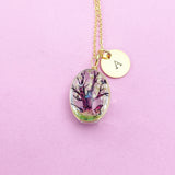 Tree Charm Necklace, Gold Pressed Flower Necklace, N2350