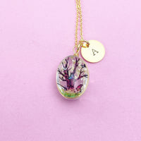 Tree Charm Necklace, Gold Pressed Flower Necklace, N2350