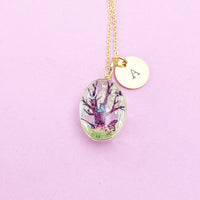 Tree Charm Necklace, Gold Pressed Flower Necklace, N2350