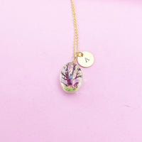 Tree Charm Necklace, Gold Pressed Flower Necklace, N2350