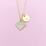 Gold Diamond Charm Necklace, Initial Charm, Geometric Jewelry