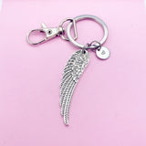 Angel Wing Keychain, Personalized Initial Charm, Guardian Gift