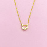 Gold Horseshoe Charm Necklace, Minimalist Luck Jewelry