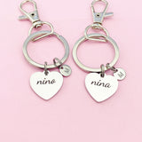 Nina Nino Keychain, Stainless Steel Heart Nina Gifts, Nino Gifts, Personalized Gift, N4729