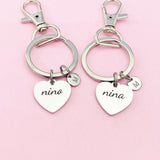 Nina Nino Keychain, Stainless Steel Heart Nina Gifts, Nino Gifts, Personalized Gift, N4729