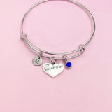 Sister in Law Heart Charm Bracelet, Initial, Birthstone