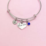 Sister in Law Heart Charm Bracelet, Initial, Birthstone
