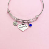 Sister in Law Heart Charm Bracelet, Initial, Birthstone