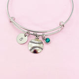 Silver Baseball Ball Charm Bracelet, Initial or Number stamp option, N571