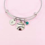 Silver Baseball Ball Charm Bracelet, Initial or Number stamp option, N571