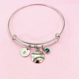 Silver Baseball Ball Charm Bracelet, Initial or Number stamp option, N571