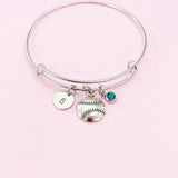 Silver Baseball Ball Charm Bracelet, Initial or Number stamp option, N571