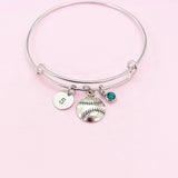 Silver Baseball Ball Charm Bracelet, Initial or Number stamp option, N571