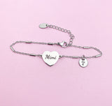 Mimi Bracelet, Stainless Steel Heart, Initial Charm, Personalized Jewelry, D271