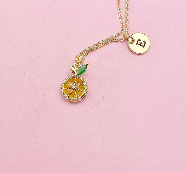 Silver or Gold Cubic Zirconia Orange Slice Necklace, Birthday Gift, N5592