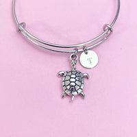 Silver Turtle Charm on Stainless Steel Bracelet, Travel Gifts, N1248B