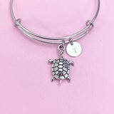 Silver Turtle Charm on Stainless Steel Bracelet, Travel Gifts, N1248B