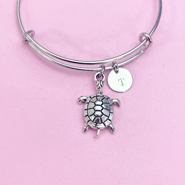 Silver Turtle Charm on Stainless Steel Bracelet, Travel Gifts, N1248B