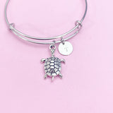 Silver Turtle Charm on Stainless Steel Bracelet, Travel Gifts, N1248B