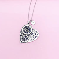 Gear Heart Charm Necklace in Silver, N2900