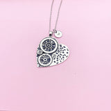 Gear Heart Charm Necklace in Silver, N2900