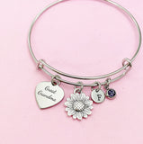 Great Grandma Heart Sunflower Charm Bracelet in Silver, Great Grandmother Gifts, D452