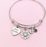 Great Grandma Heart Sunflower Charm Bracelet in Silver, Great Grandmother Gifts, D452