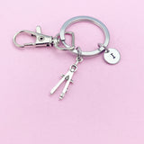 Architect Compass Keychain, Initial Charm, Graduation Gift, H2265