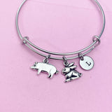 Silver Pig Rabbit Initial Charm Bracelet, N1450
