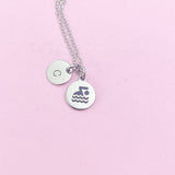 Swim Charm Necklace in Silver Stainless Steel, Swimming Personalized Jewelry, N1086