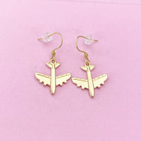 Gold Airplane Charm Earrings, Pilot Cabin Crew Air Crew Gift, Travel Jewelry, N2742