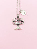 Silver Menorah Charm Necklace, N158