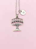 Silver Menorah Charm Necklace, N158