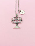 Silver Menorah Charm Necklace, N158