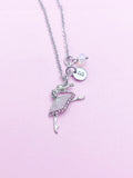 Silver Ballet Dancer Necklace, Opalite, Initial Charm