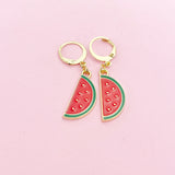 Red Green Watermelon Earrings, Gold Earrings, N2970
