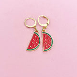 Red Green Watermelon Earrings, Gold Earrings, N2970