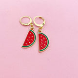 Red Green Watermelon Earrings, Gold Earrings, N2970