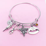 LVN Charm Bangle Bracelet, Stethoscope, Syringe, Nurse Gift, N3243