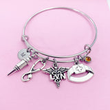 LVN Charm Bangle Bracelet, Stethoscope, Syringe, Nurse Gift, N3243